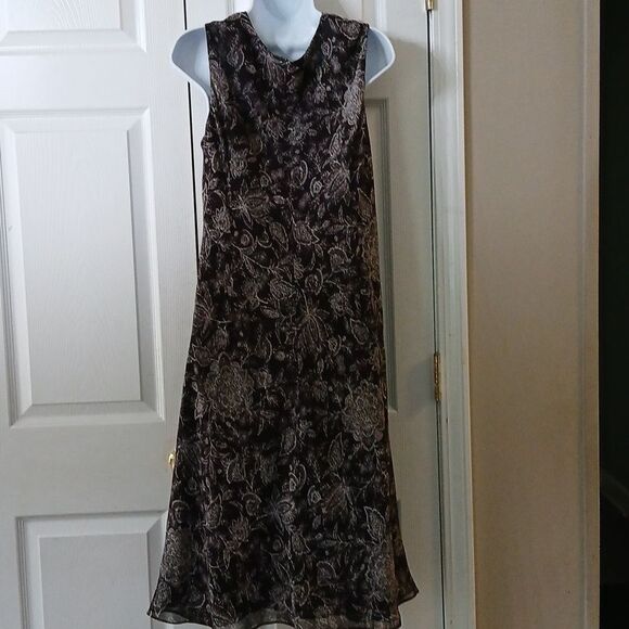 Ann Taylor Loft brown and off white sleeveless dress with ruffle  Sz 14 NWOT - Picture 5 of 8
